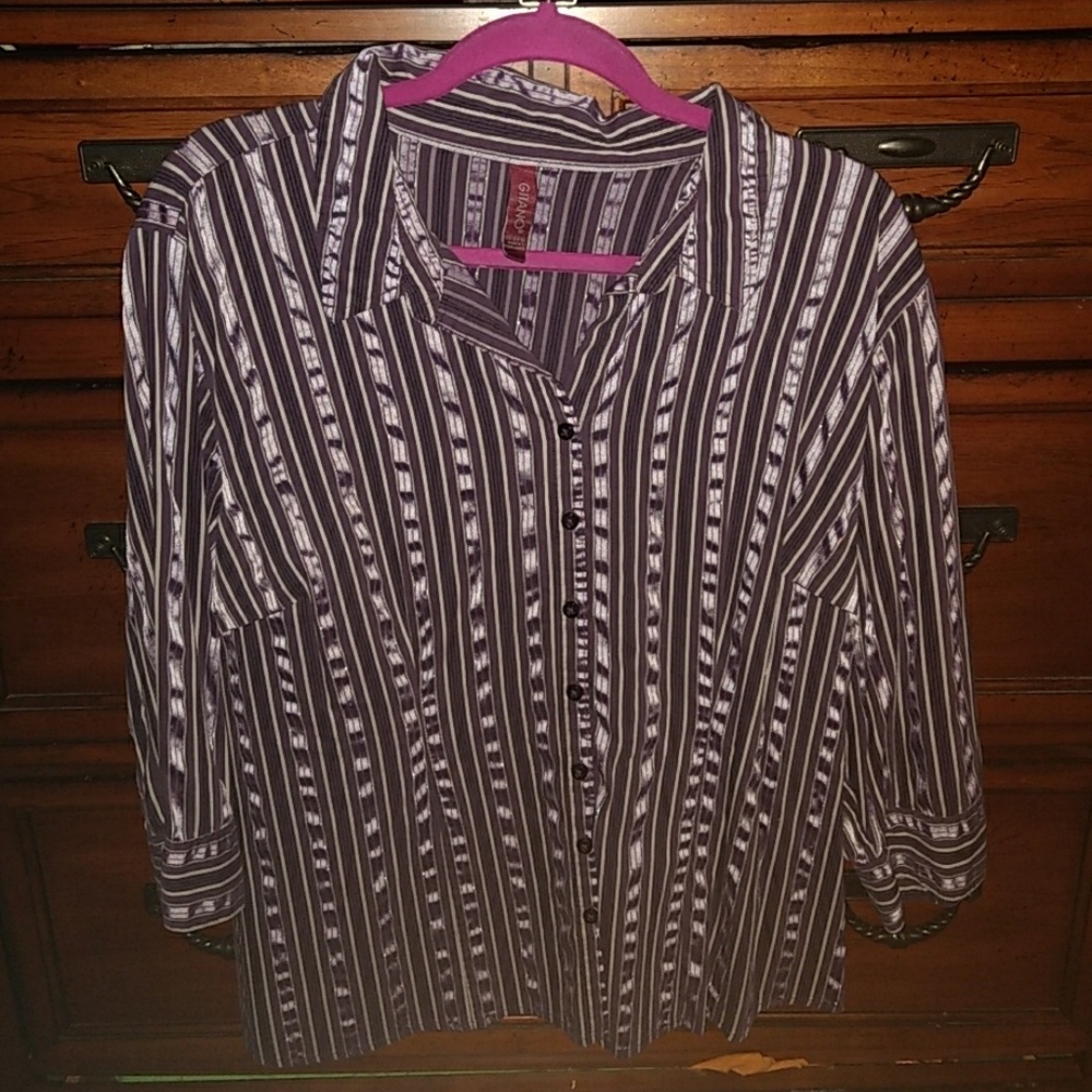 Ladies shimmery, plus-sized button-up top